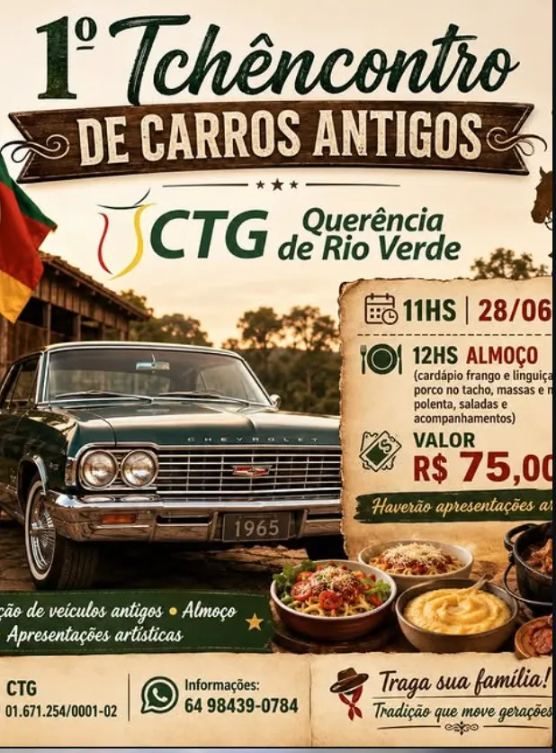 Imagem principal da notícia 1º Tchêncontro de Carros Antigos reúne tradição, gastronomia e cultura gaúcha em Rio Verde